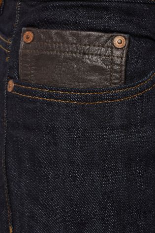 Raw Denim Jeans With Leather Detail